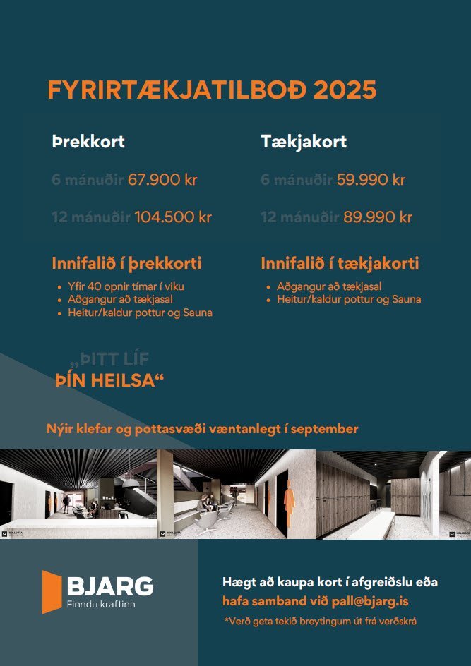 Bjarg bíður afslátt af þrekkortum og tækjakortum