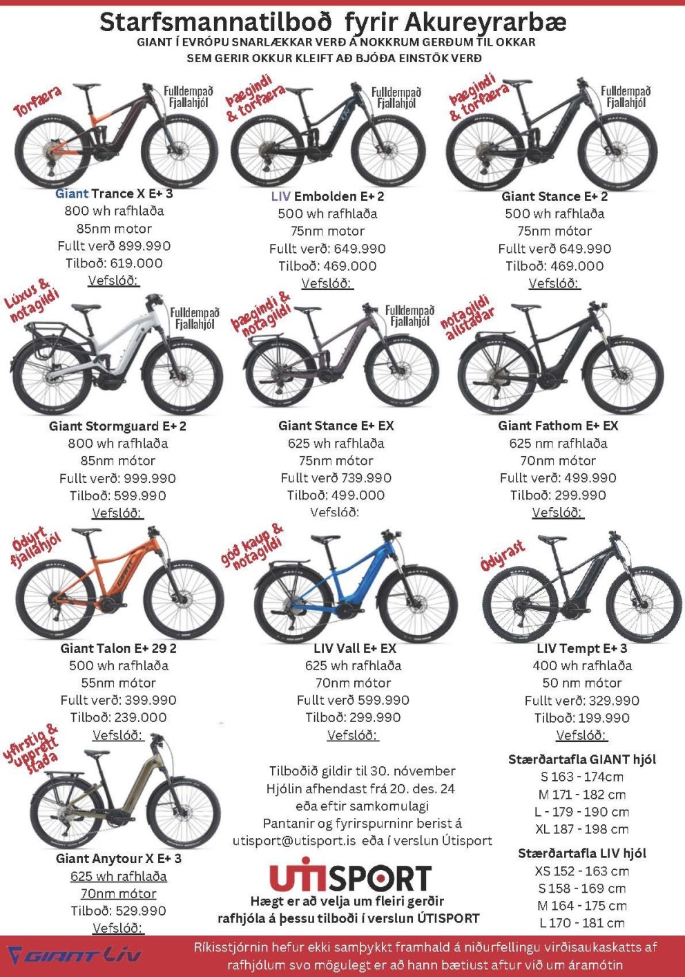 Útisport býður mikið lækkað verð á rafhjólum til starfsfólks Akureyrarbæjar